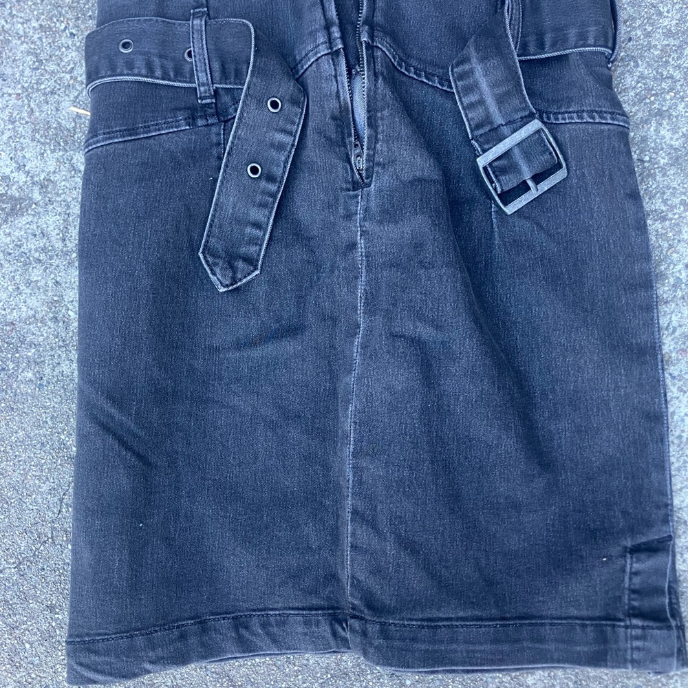 Black Denim Belted Pencil Skirt